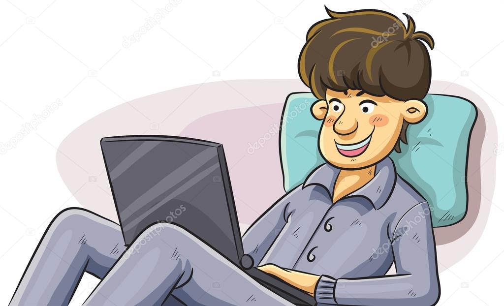 Man Using Laptop In The Bed