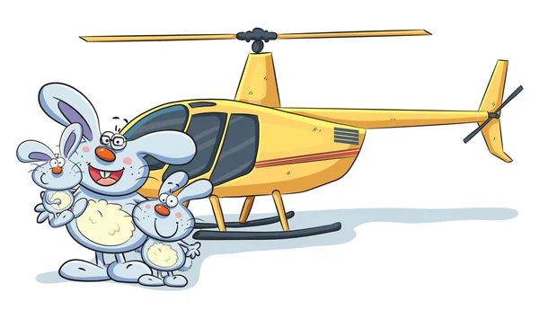 헬리콥터와 토끼 가족 — 스톡 벡터