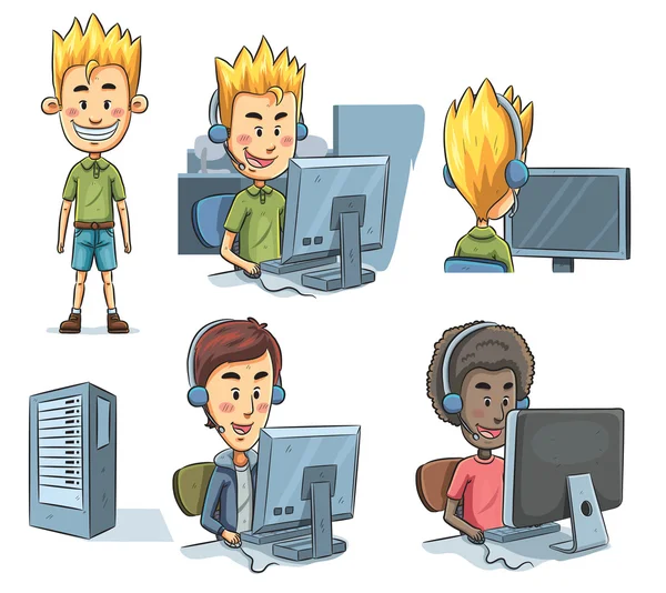 Boys Playing Computer — Stock Vector