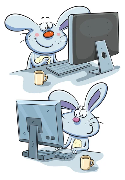 컴퓨터에서 작업 하는 토끼 — 스톡 벡터