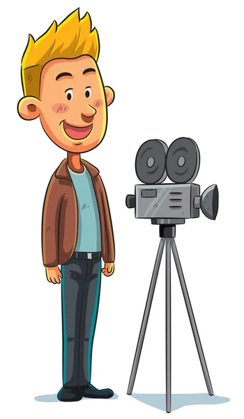 Dessin animé Cameraman avec caméra — Image vectorielle