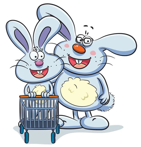 Compras de conejos de dibujos animados — Vector de stock