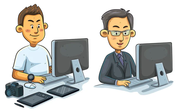Uomini che lavorano al computer — Vettoriale Stock
