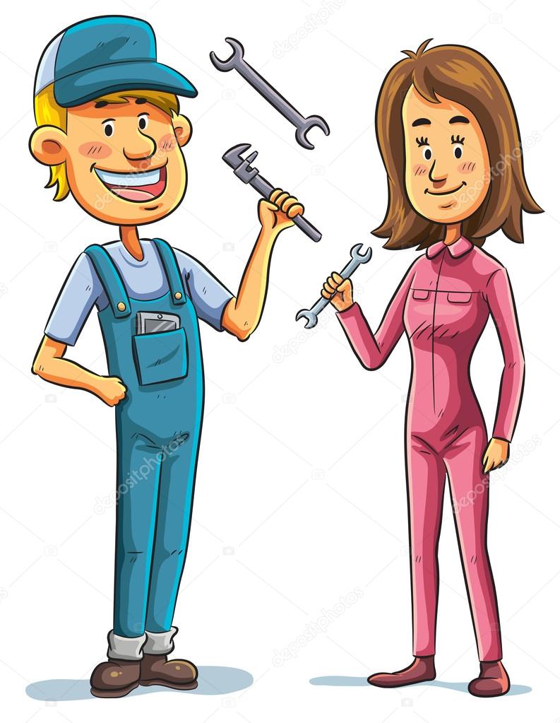 Mechanic, man and woman — Stock Vector © h4nk #44783577