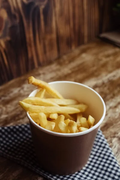 Bovenaanzicht Van Frietjes Frituurdip Het Concept Van Fast Food Quick — Stockfoto