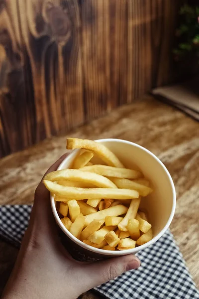 Κάτοψη Τηγανιτές Πατάτες Βούτα Φράι Έννοια Του Fast Food Γρήγορες — Φωτογραφία Αρχείου