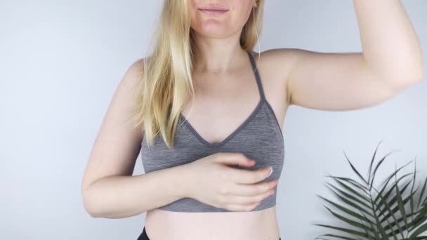 Close Girl Who Smears Cream Her Armpit Girl Body Care — Stock Video