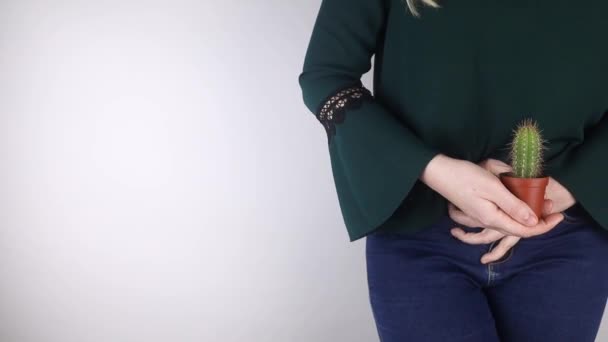Close Corpo Mulher Cacto Fundo Órgãos Internos Simboliza Dores Femininas — Vídeo de Stock