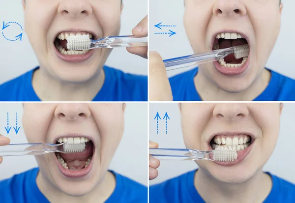 Instruções Sobre Como Escovar Dentes Esquema Passo Passo Estilo Vida — Fotografia de Stock