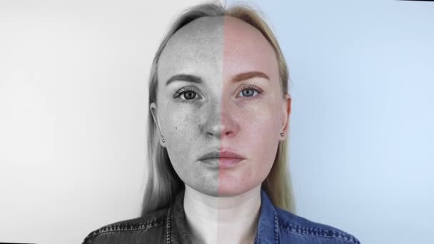Ultravioletta Strålar Huden Skyddskräm Test Till Vänster Huden Oskyddad Och — Stockvideo
