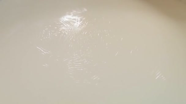把牛奶膜烧焦在上面 新的牛奶膜 平底锅中锅中沸腾的白色液体的结构 — 图库视频影像