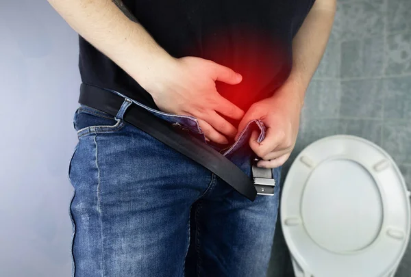 Concetto Prostatite Vista Posteriore Uomo Difficile Pisciare Difficoltà Urinare Con — Foto Stock