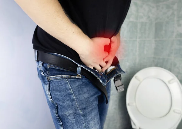 Concetto Prostatite Vista Posteriore Uomo Difficile Pisciare Difficoltà Urinare Con — Foto Stock