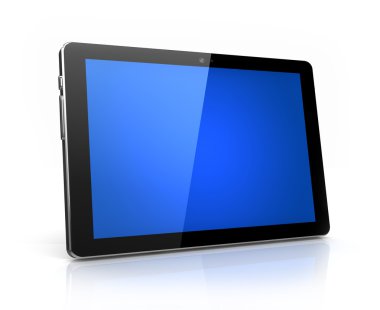 Modern dijital tablet ile mavi ekran kendi tasarım izole-