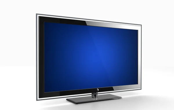Płaski telewizor - widok z perspektywy na białym tle — Zdjęcie stockowe