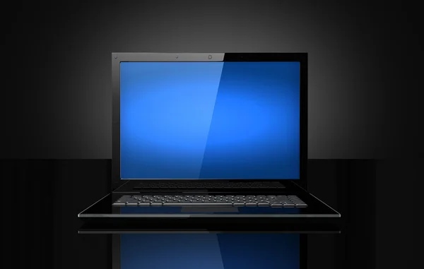 Laptop met blauw scherm op zwart — Stockfoto