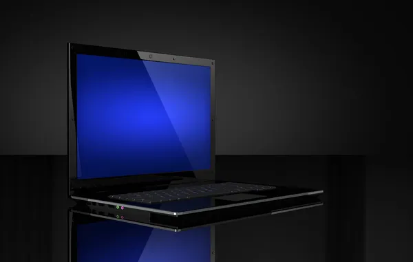 Laptop com tela azul no preto — Fotografia de Stock