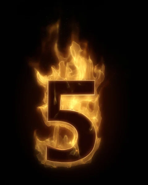 Burning number FIVE in hot fire — Stock Photo, Image