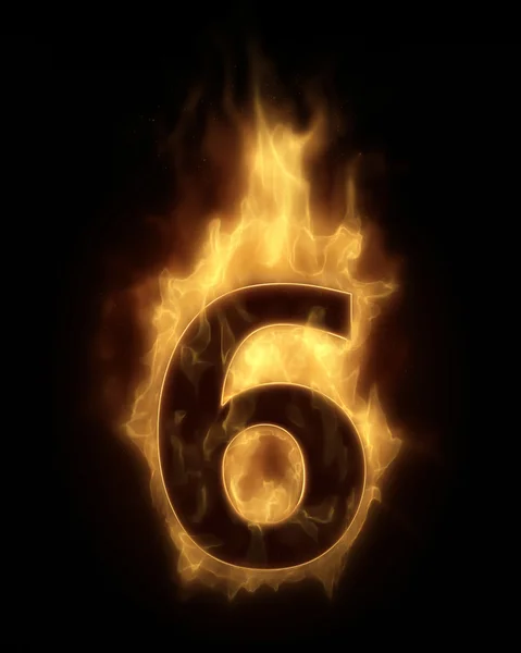 Burning number SIX in hot fire — Stock Photo, Image