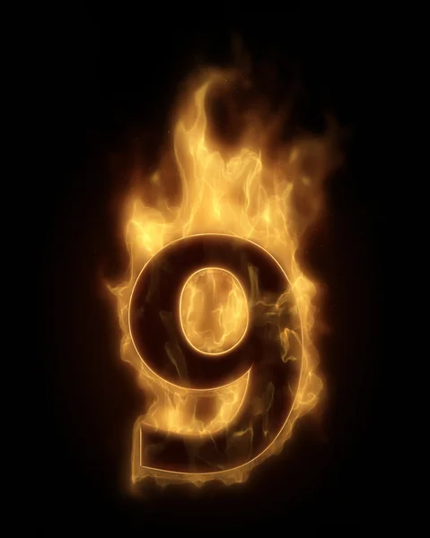 Burning number NINE in hot fire — Stock Photo, Image
