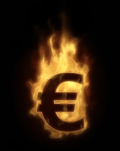 Burning EURO in hot fire — Stock Photo, Image