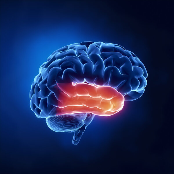 Temporal lobe - Human brain in x-ray view