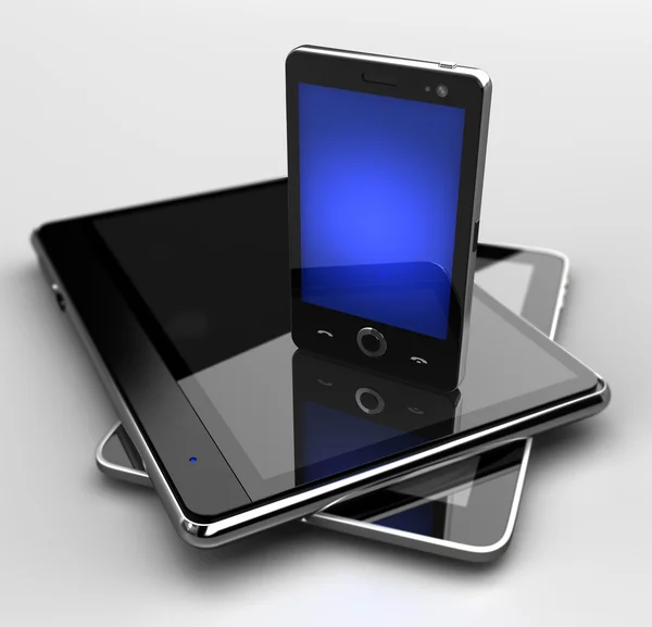 Светящийся мобильный телефон, стоящий на цифровых площадках Стоковое Фото