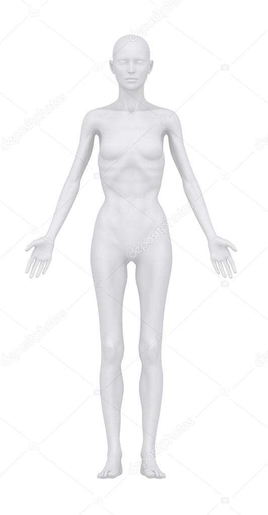 Anorexic woman in anatomical position anterior view