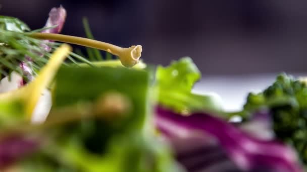 Variété de légumes de saison frais et blanchis — Video