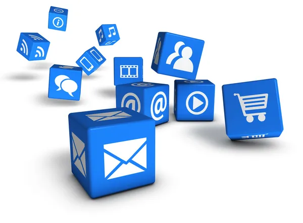 Website Social Media And Internet Cubes — Stock Photo, Image