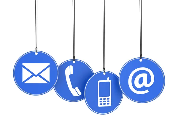 Web Contact Us Icons On Blue Tags — Stock Photo, Image