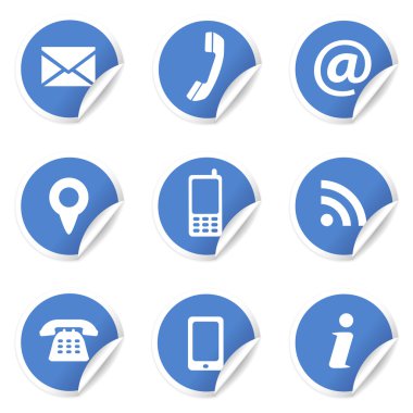 Web Contact Icons On Blue Labels
