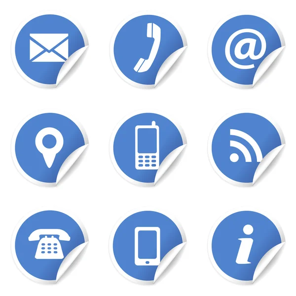 Iconos de contacto web en etiquetas azules — Vector de stock