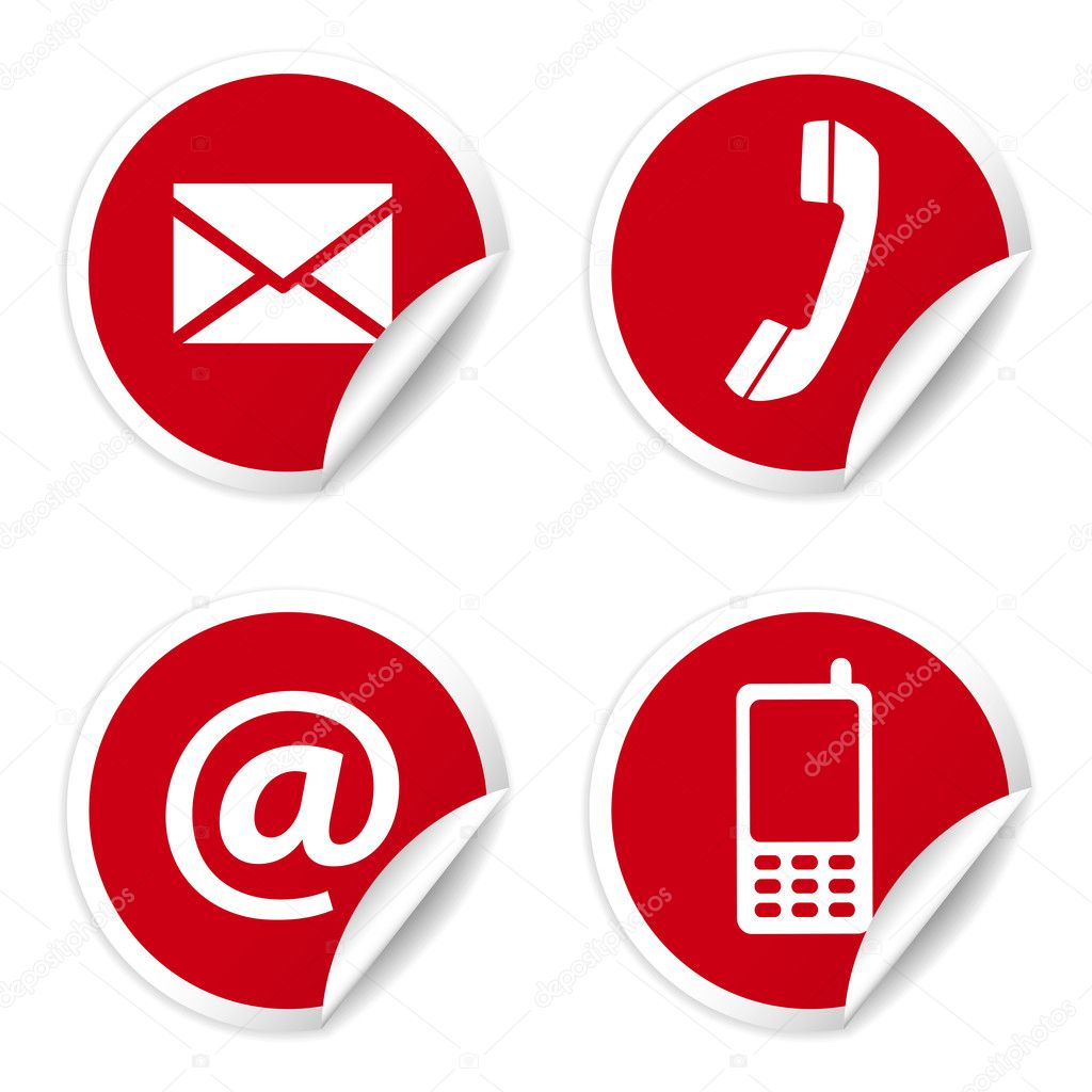 Contact Us Icons On Red Stickers