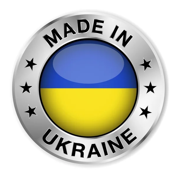 Made In Ukraine Silver Badge — Stock Vector