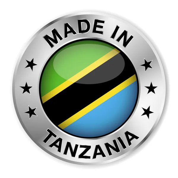 Made In Tanzania Silver Badge — Stock Vector