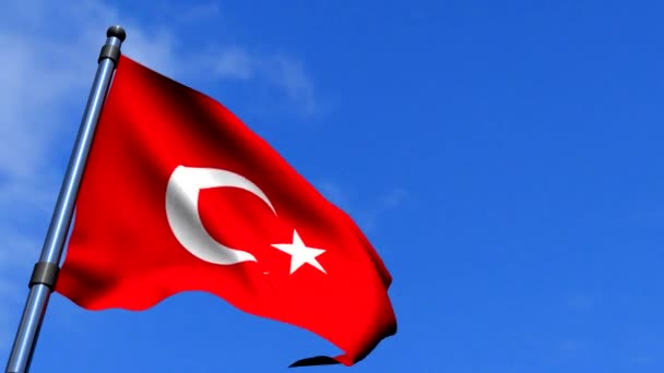 Bandera de Turquía ondeando en el cielo azul HD — Vídeo de stock