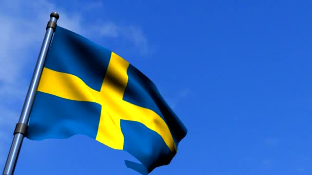 Bandeira da Suécia acenando no céu azul HD — Vídeo de Stock