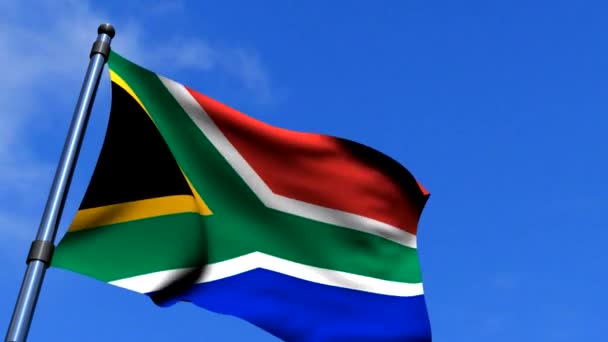 Bandeira da África do Sul acenando no céu azul HD — Vídeo de Stock