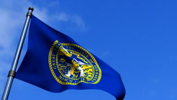 Nebraska Flag Waving On Blue Sky HD — Stock Video