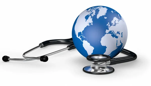 World Health Global International Healthcare Concept Medical Stethoscope World Map — Stock Photo, Image