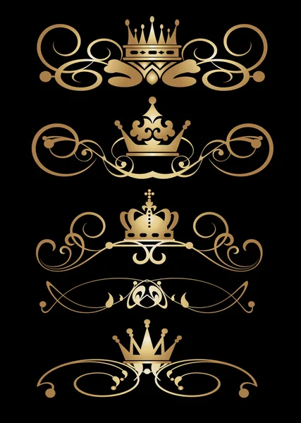 Pergaminos Victorianos y corona. Vintage. Conjunto de vectores. Elementos decorativos . — Vector de stock