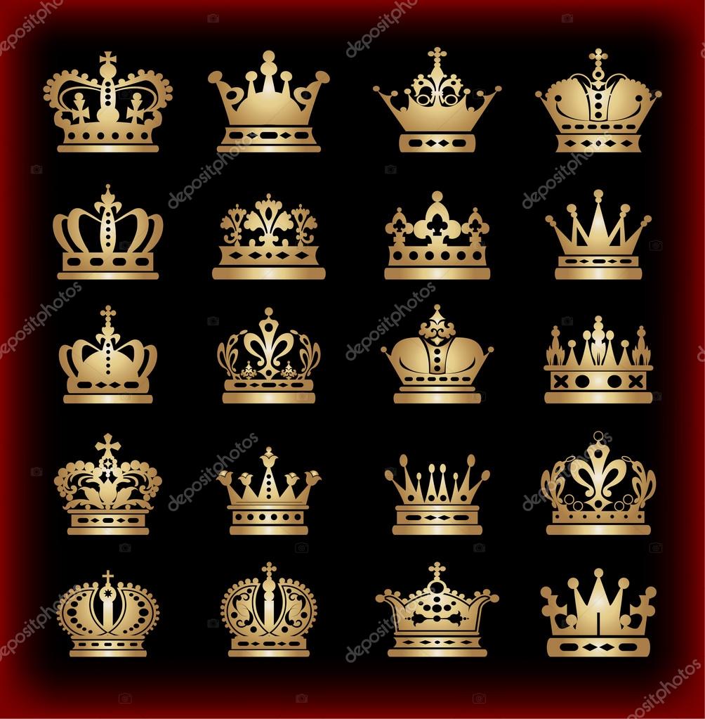 Crown. Gold set. Collection icons. Vector. — Stock Vector © kio777 ...