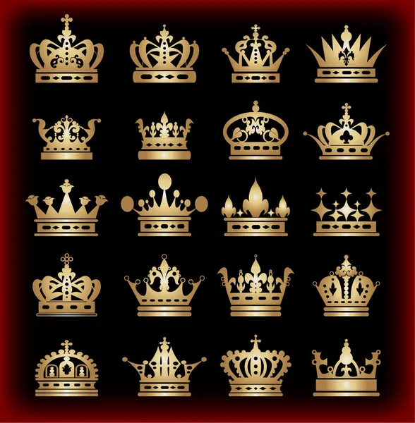 Crown. Gold set. Collection icons. Vector. — Stock Vector