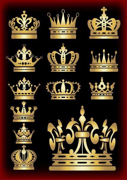 Crown. Gold set. Collection icons. Vector. — Stock Vector