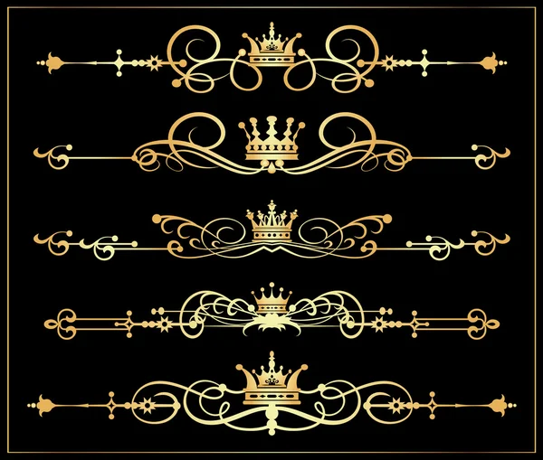 Vector set. Victoriaanse rollen en kroon. Gouden decoratieve elementen. — Stockvector