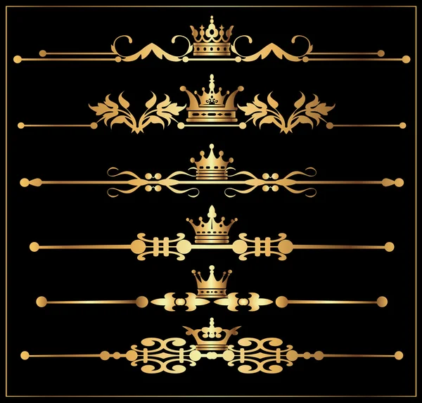 Conjunto de vectores. Pergaminos Victorianos y corona. Elementos decorativos oro . — Vector de stock