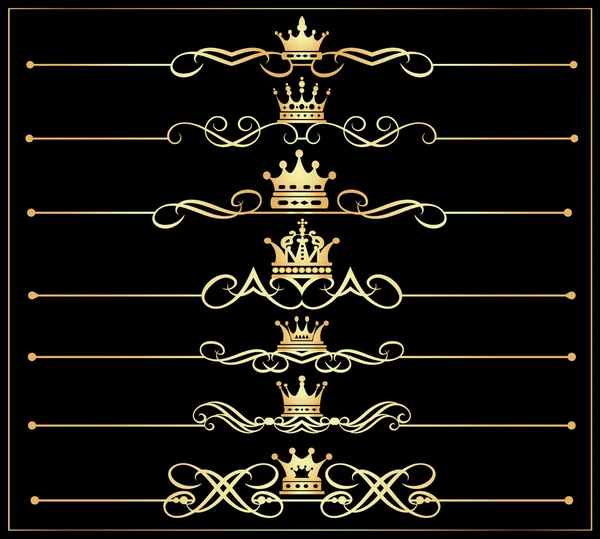 Vector set. Victoriaanse rollen en kroon. Gouden decoratieve elementen. — Stockvector