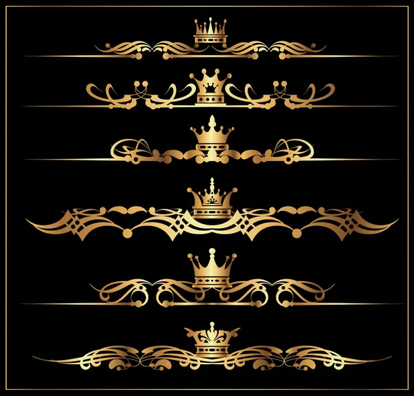 Vector set. Victoriaanse rollen en kroon. Gouden decoratieve elementen. — Stockvector