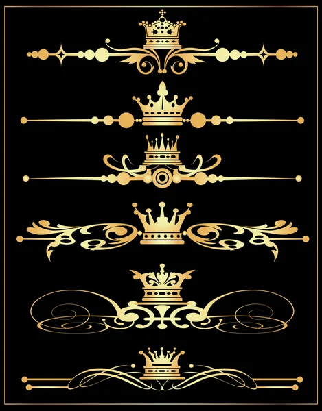 Conjunto de vectores. Pergaminos Victorianos y corona. Elementos decorativos oro . — Archivo Imágenes Vectoriales